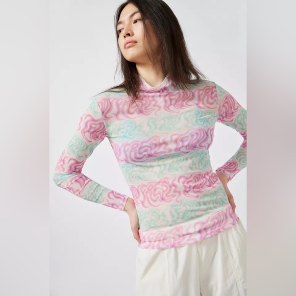 Teddy Fresh Digital Print Mesh Mock Neck Top - Size M - Picture 1 of 7